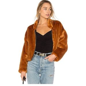 Free People Faux Fur Furry Bomber Jacket in medium
